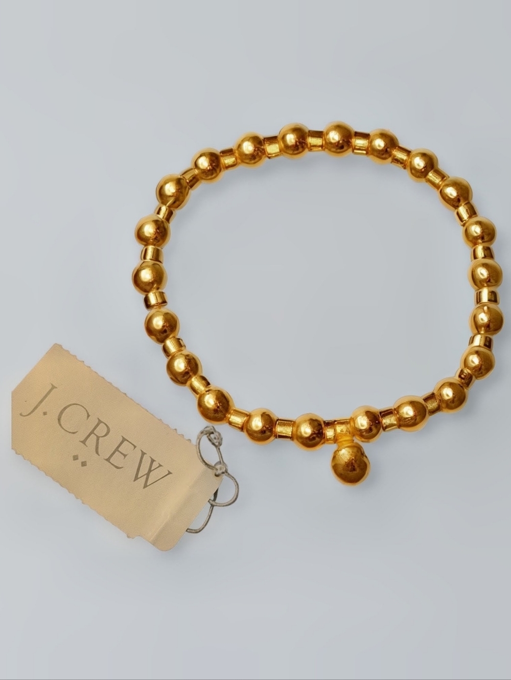 J. Crew Metallic Gold Faceted Bead Stretch Bracelet with Charm NWT